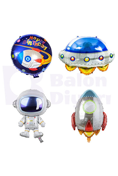 BALON DİYARI 🚀 Uzay Temalı Folyo Balon Seti - Astronot, Roket ve UFO ile Par...