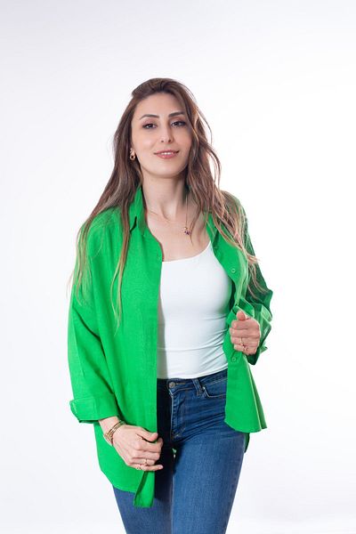 DEZZİİ Cămașă de in verde fistic - design evazat