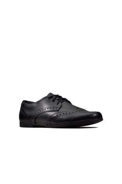 CLARKS Scala Lace Y Black Leather SHOES TEEN GIRLS