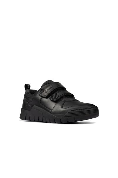 CLARKS ScooterSpeed K Black Leather SHOES JUNIOR BOYS