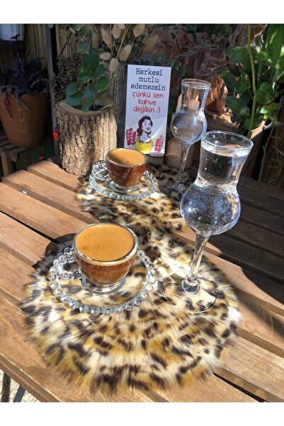 zeynepin dükkanı 2 Adet Leopar Orta Boy Tüylü Kahve Çay Servis Sunum Suplası 20cm