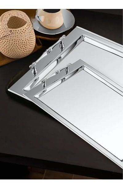 ÖzSa Home Tiamo Shereen 2-Piece Catering Tea and Coffee Tray 18/10 Stainless Steel
