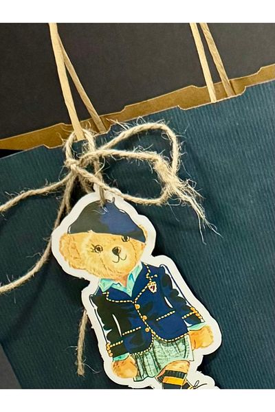weloveis Navy Blue Color Kraft Paper Bag - 25 Complementary Cards with Teddy Bear Design