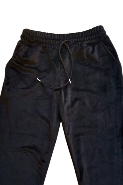 Angoravi Shiny Velvet Pocket Trousers Tracksuit Pajama Bottom Unisex Elastic Leg Black