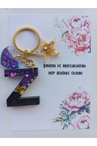 demirbasavm سلسلة مفاتيح مصنوعة يدويًا بحروف Epoxy Z