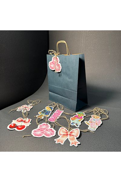 weloveis Kraft Paper Bag & Supplementary Card & Jute Rope - Dark Blue Color Kraft - Dumb Design Card - 25 Pieces