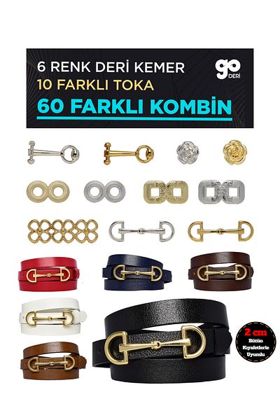 GoDeri Set complet din piele naturală de 2 cm, curea pentru femei, cu bandă de curea în 6 culori și 10 catarame interschimbabile
