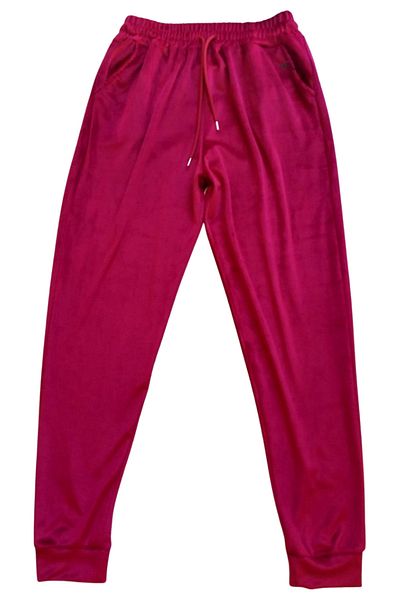 Angoravi Shiny Velvet Pocket Trousers Tracksuit Pajama Bottom Unisex Elastic Leg Claret Red