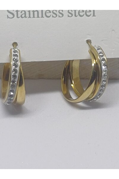 nilüfer takı tasarım 1St Class Double Ring Zircon Stone 316L Steel Earrings