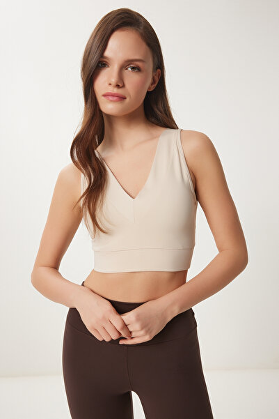 Lovelyİstanbul Αθλητικό σουτιέν V-Neck Shaper - Στήριγμα, Πλεκτό, ΚΡΕΜΑ LVX0009