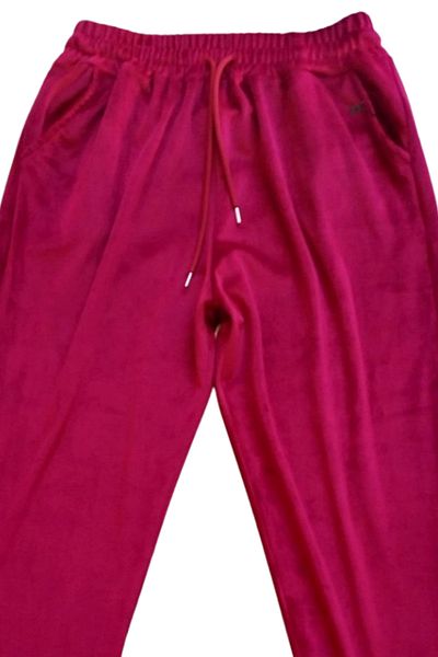 Angoravi Shiny Velvet Pocket Trousers Tracksuit Pajama Bottom Unisex Elastic Leg Claret Red