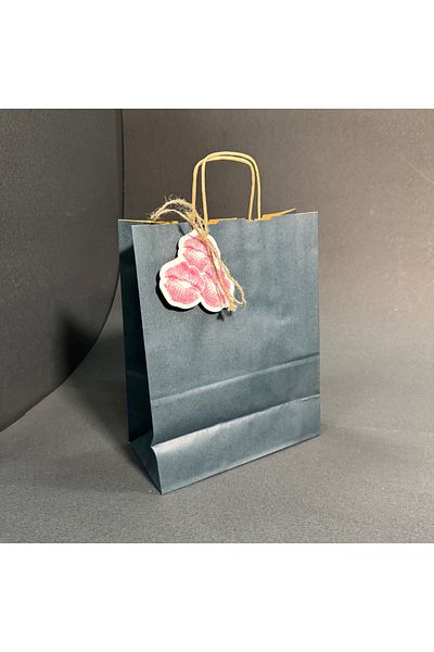 weloveis Kraft Paper Bag & Supplementary Card & Jute Rope - Dark Blue Color Kraft - Dumb Design Card - 25 Pieces