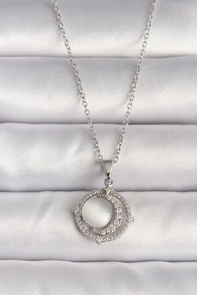 Skygo 316L Steel Silver Color Zircon Stone White Pearlescent Crescent Model W...