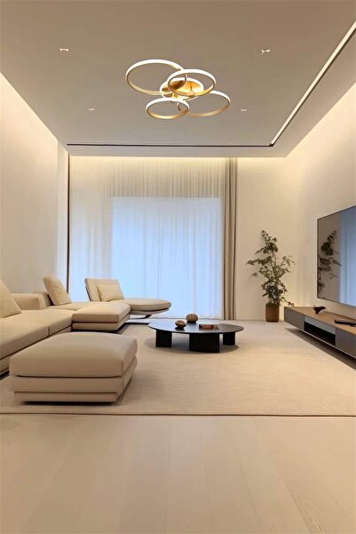 EYSHOP Modern 4’lü Yuvarlak Eskitme Model 3 Renk Kumandalı/Dimmerlı (Beyaz/Sarı/Günışığı) LED Avize