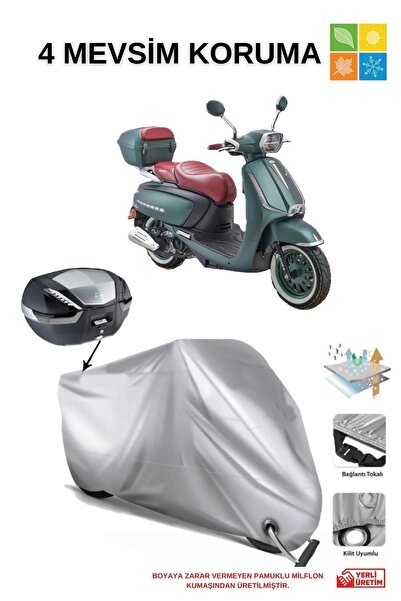 AutoEN Arora Mojıto 50 Çanta Uyumlu Gri Kilit Uyumlu Su Geçirmez Motosiklet Brandası