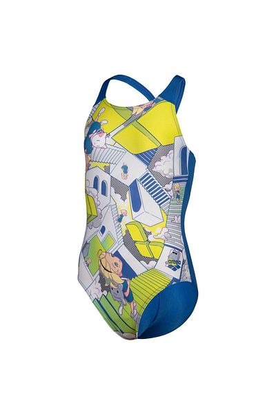 ARENA GIRL'S ARENA FANTASIZE SWIMSUIT V BACK MULTI GREY ROYAL