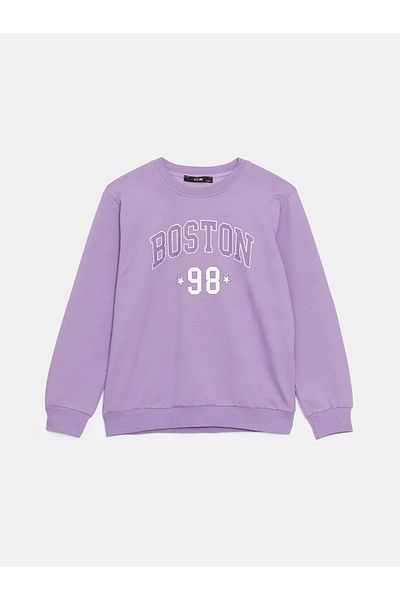 LC Waikiki Lcw Kids Lilac Crew Neck Printed Girls' Sweatshirt
