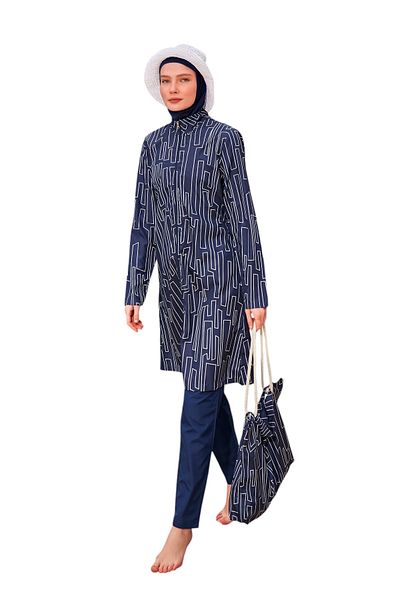 Riva Mera R2402 Model Patterned Full Covered Hijab Swimsuit