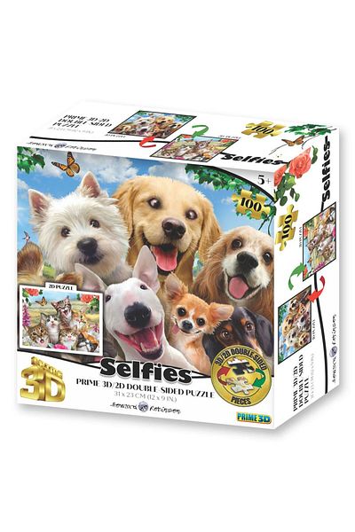 Prime 3D Double Sided Dog and Cat Selfie Puzzle - 100 Pieces 15052