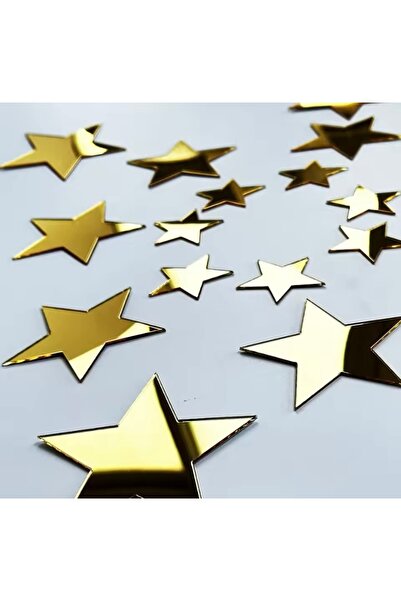 ipeksi pleksi 1 MM YAPIŞKANLI ALTIN RENGİ PLEKSİ AYNA YILDIZ 7 CM (25 ADET )