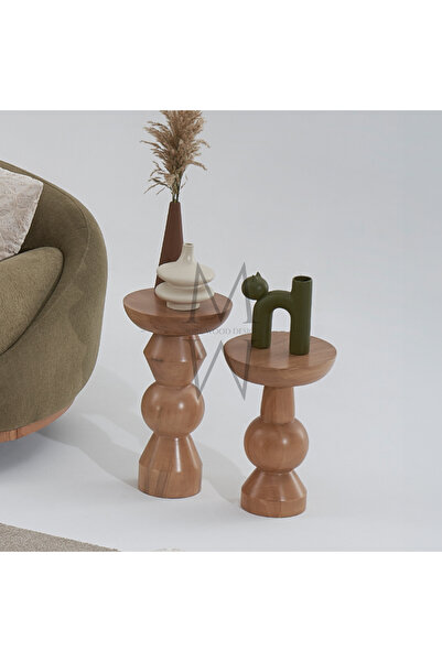More Wood Design Mantar Sehpa 2'li Meşe Takım
