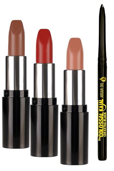 Pastel أحمر شفاه عاري - أحمر شفاه عاري 546 - 548 - 549 طقم مكون من 3 قطع مع قلم تحديد العيون Maybelline-Kajal باللون الأسود