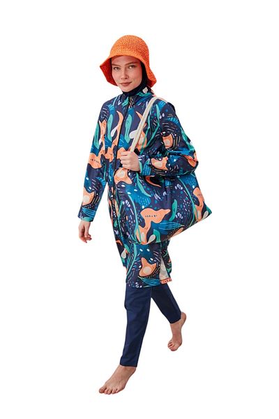 Riva Mera R2401 Model Patterned Full Covered Hijab Swimsuit