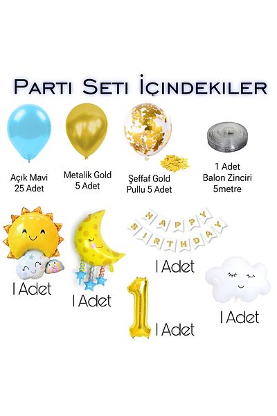 CUGY SET DE PETRECERE DE ANIVERSARE CU TEMATICA BLUE SKY SUN MOON CLOUD