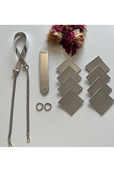 zg hobi aksesuar مجموعة حقائب محبوكة من الجلد اللامع - تفاصيل فضية اللون