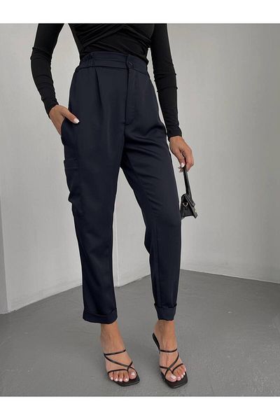 Sachistanbul Cargo Pocket Skinny Women's Black Trousers