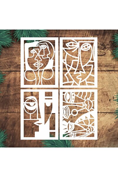 STENCİLTASARIM Stencil Tasarım SL081,  4 LÜ set Set:26 Soyut Yüzler Duvar Ahş...