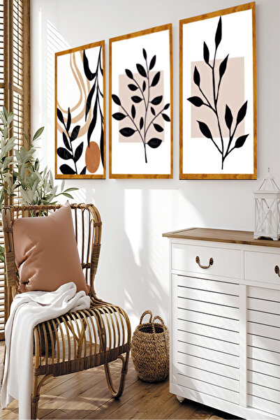 NED MDF LAZER DEKARASYON 3 Parça Modern Sanatsal Bohem Tarzda (ahşap Çerçeve ...