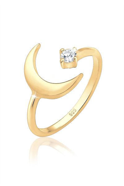 ELLI Ring Ladies Crescent Moon Astro Open With Zirconia Crystal In 925 Sterling Silver