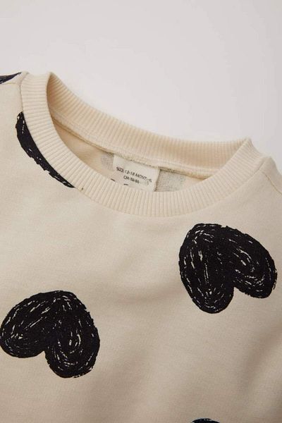 DeFacto Baby Girl Crew Neck Heart Print Sweatshirt E0196A5