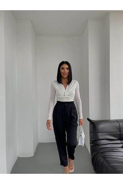 Sachistanbul Cargo Pocket Skinny Women's Black Trousers