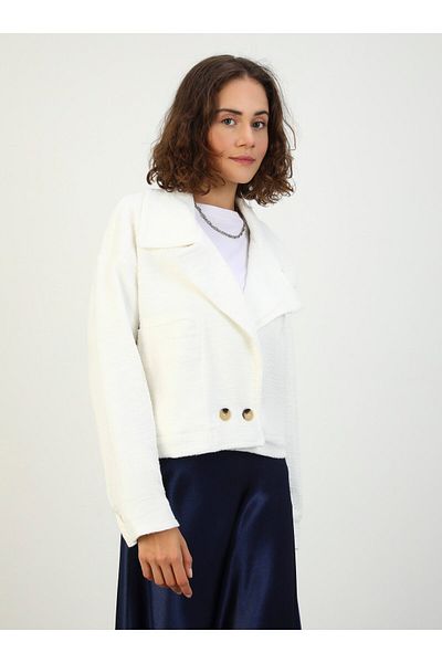 Benin White Thessaloniki Fabric Short Jacket - Button Detail - Benin
