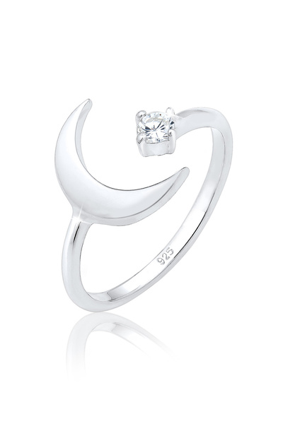 ELLI Inel pentru dama Crescent Moon Astro Open cu cristal de zirconiu din argint 925