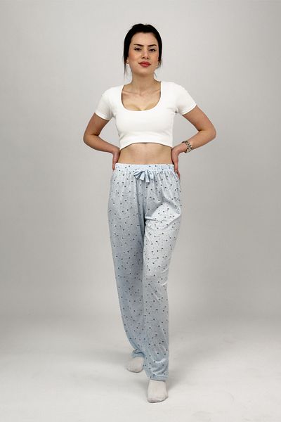 Betimoda Blue Floral Print Polyviscose Women's Pajama Bottoms - All-Season Ribbon Tracksuit