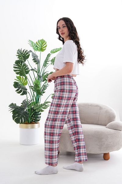 Arvin Pijama Colorful Plaid Printed Unisex Cotton Pajama Bottoms - Relaxed Fit