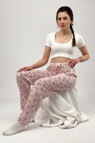 Betimoda 4 Seasons Polyviscose Women's Pajama Bottoms - Ribbon Tracksuit, Salmon Floral Print