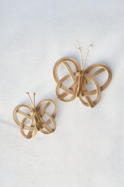 afralya home Rattan 2'li Duvar Dekoru Doğal El Yapımı Kelebek Duvar Dekoru