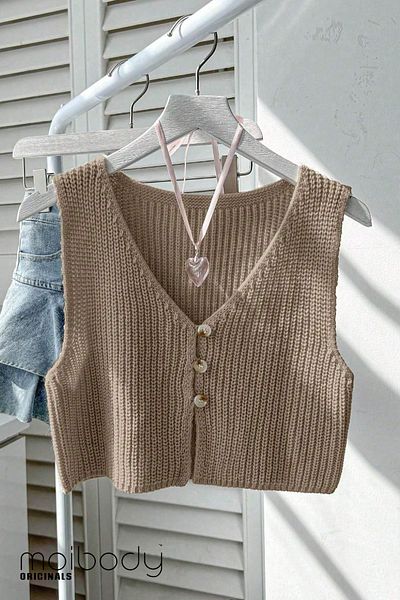 Moibody 4 Seasons Versatile Solid Color V-Neck Sleeveless Knitwear Top Cardigan