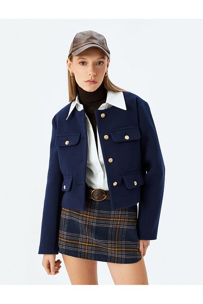 Koton Dark Blue Women's Crop Jacket