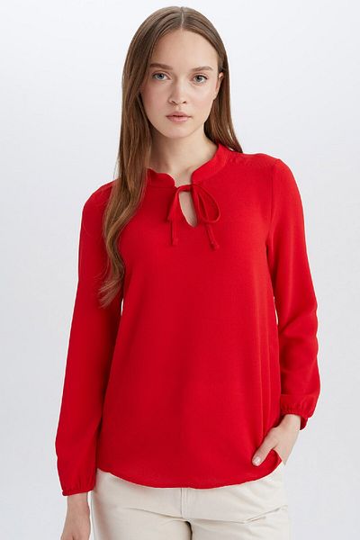 DeFacto Apash Collar Basic Plain Red Langarmbluse E6224AX25SP