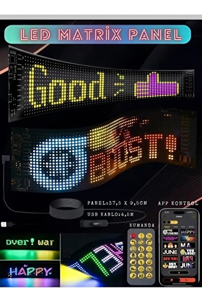 EMİN ENSAR HOME Araç içi RGB Led Ekran Matrix Kayan Yazi/Emoji Panel App Kont...