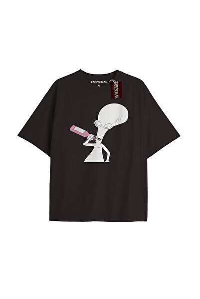 TIMESWASTINGIRL UZAILO Tricou unisex supradimensionat cu imprimeu text NEGRU