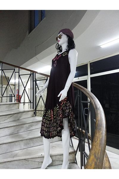 Bohem Stil Κεντημένο φόρεμα με στρογγυλή λαιμόκοψη