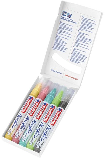 STOREMAX Mrttnca 5100 Acrylic Marker - Yellow Blue Green Pink Gray - Acrylic Markers 5 Pack (Pastel)