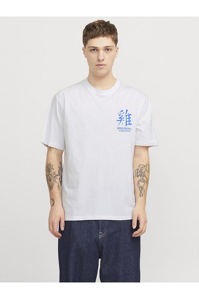 Jack & Jones Ανδρικό μπλουζάκι λευκό/πουλί - Jack Jones Jorsnake SS Crew Neck, TG LN Model 12275402 -99