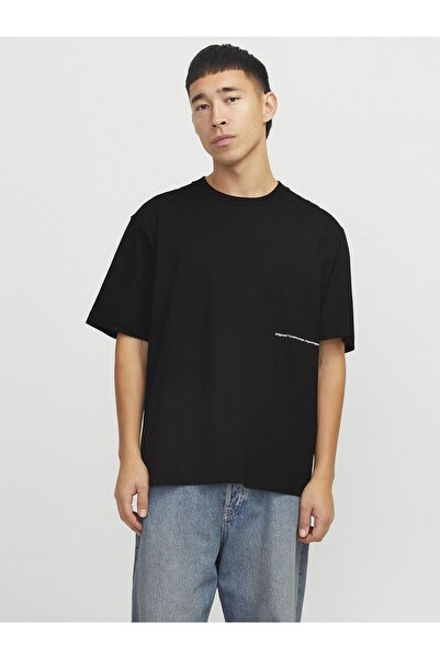 Jack & Jones Jack Jones Jorporto Pattern Tee Ss Crew Neck Erkek Siyah Tshirt 12273694-02
